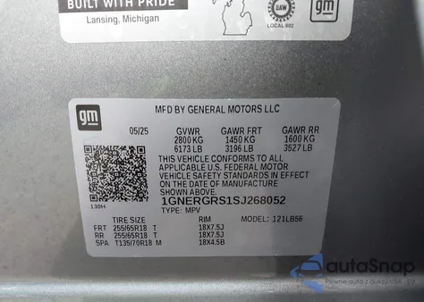 2025 Chevrolet Traverse Fwd Lt z USA, uszkodzony, nr VIN 1GNERGRS1SJ268052